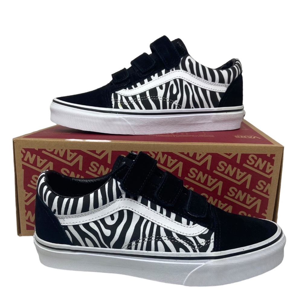 Vans Old Skool Velcro Zebra Print Womens 7 Sneakers Black